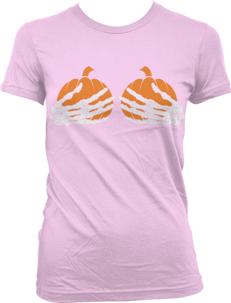 Pumpkin Tits Skeleton Hands Grabbing Boobs Halloween Juniors T Shirt